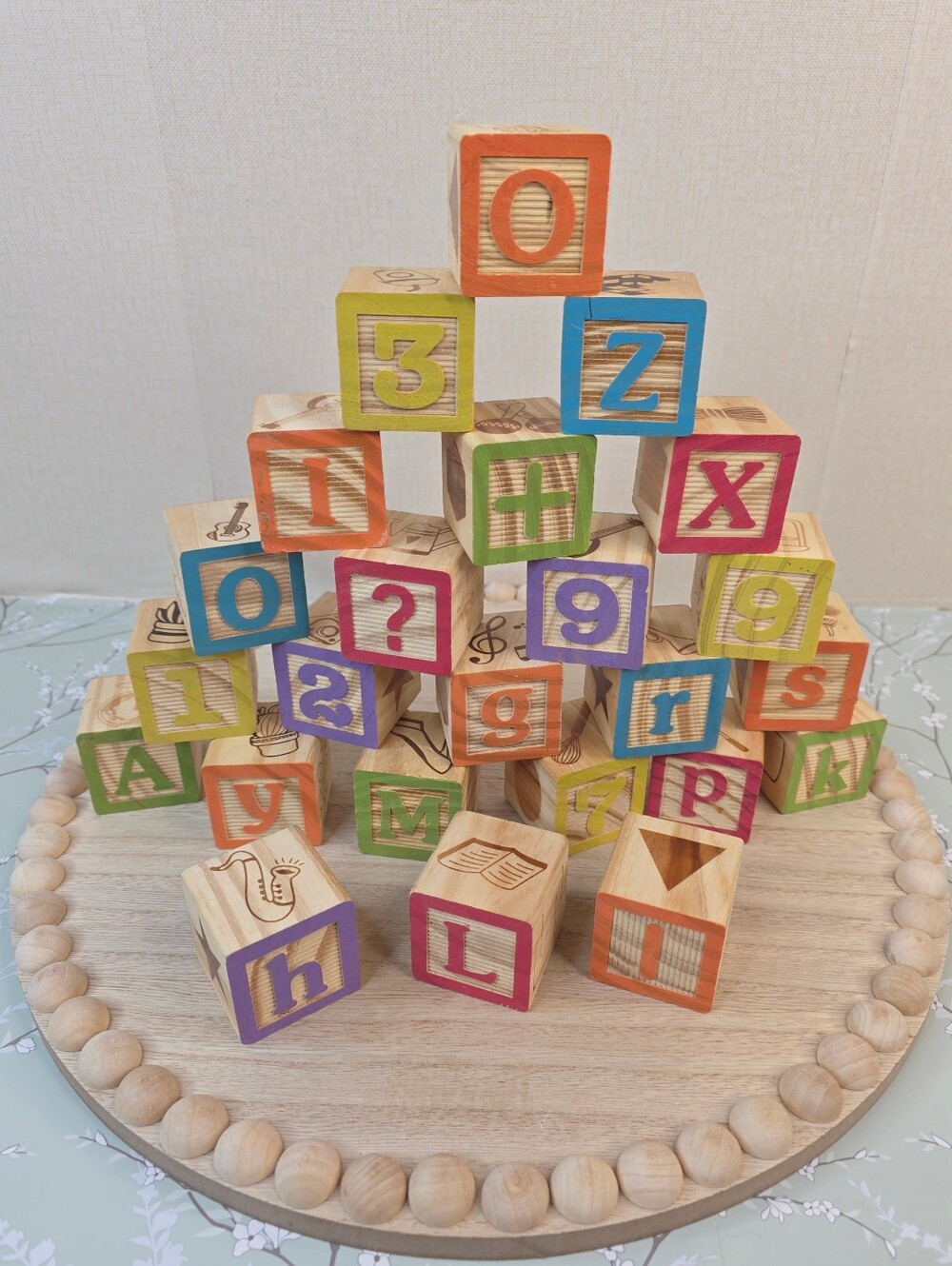 24 Multi-Colored Wooden Alphabet & Number Blocks